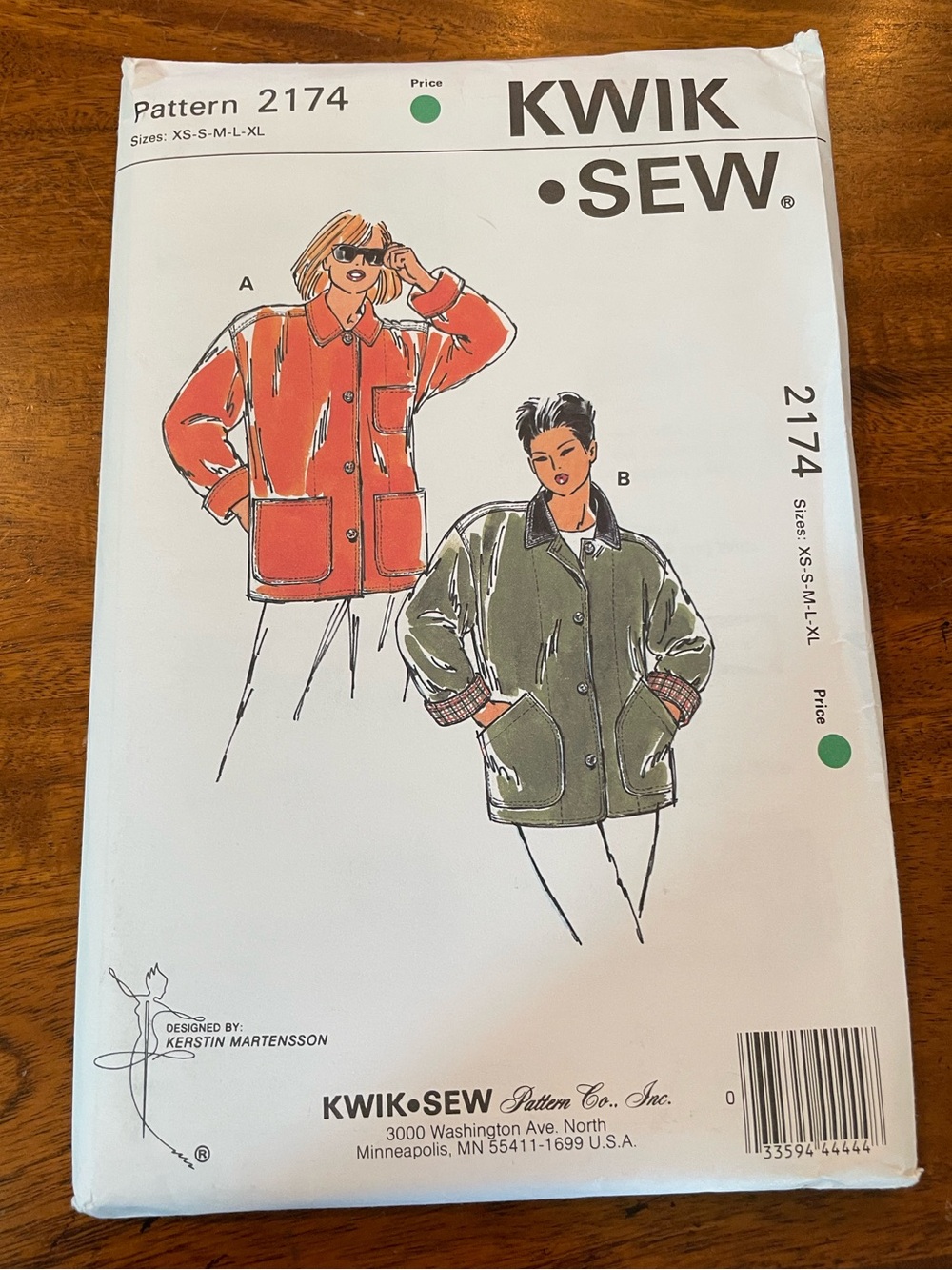 Kwik Sew #2174 1992 Rare Ladies Barn Jacket Coat Vintage Sewing Pattern FF